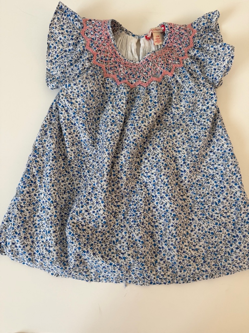 Ruby and Bloom Blue Floral Smocked Top with Pink Trim. Size 12 mos. 100% cotton